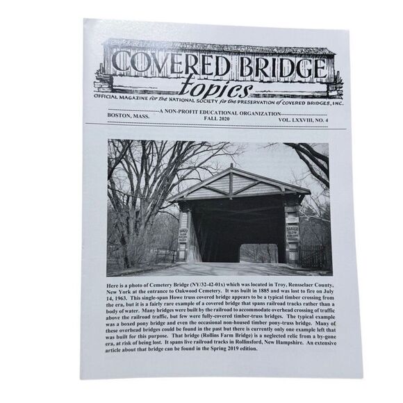 Covered Bridge Topics Magazine BOSTON, MASS. winter 2020 VOL LXXVIII, NO 4 - Picture 1 of 2